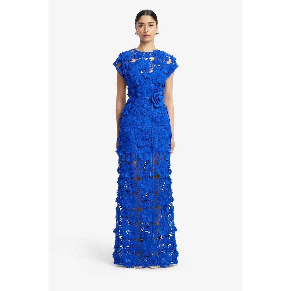 NEW LEO LIN alena lace maxi dress in lapis